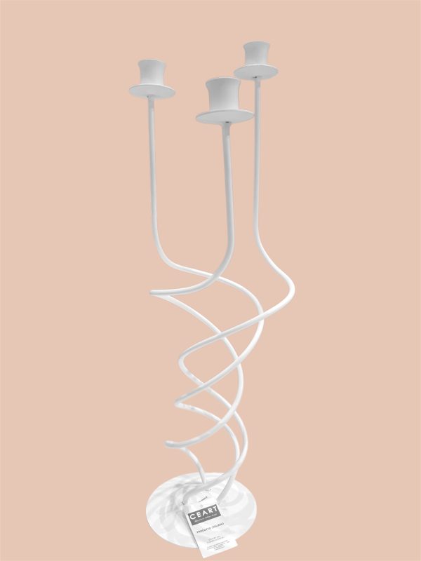 CANDELIERE INTRECCIATO IN METALLO BIANCO H. 48CM