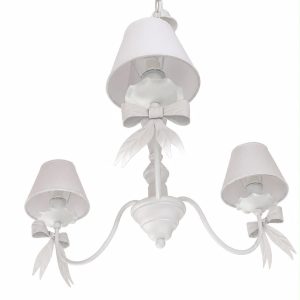 LAMPADARIO FIOCCO TRE LUCI BIANCO SHABBY