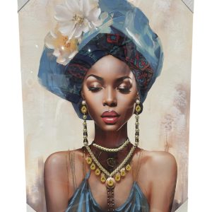 QUADRO DONNA AFRO CON DECORI IN RILIEVO 70x100