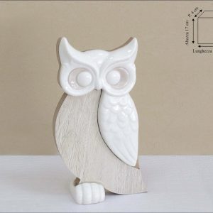 GUFETTO PORTAFORTUNA IN CERAMICA BIANCA E LEGNO